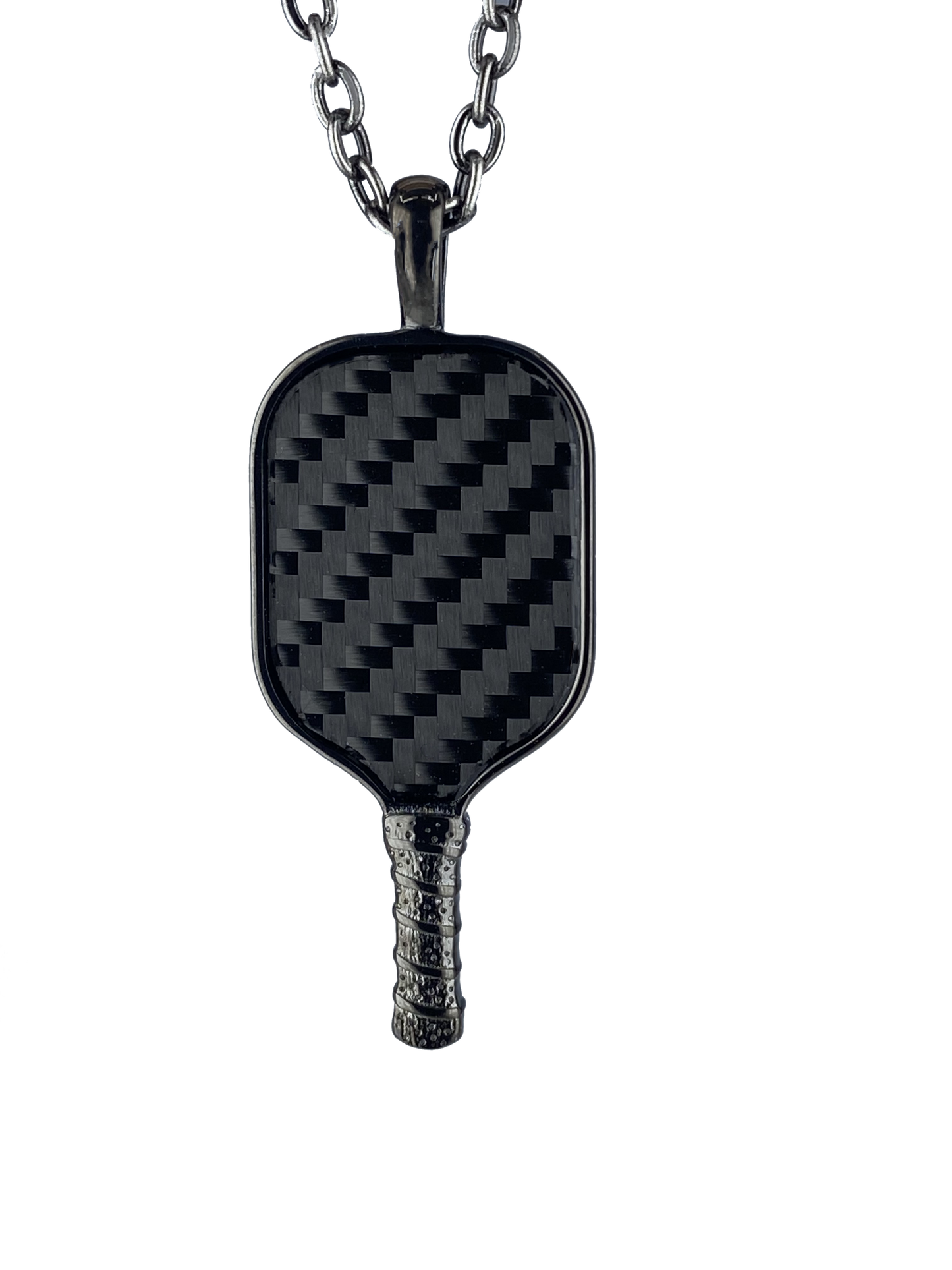 Jewelry - Black Steel Carbon Fiber Pickleball Paddle Pendant & Chain