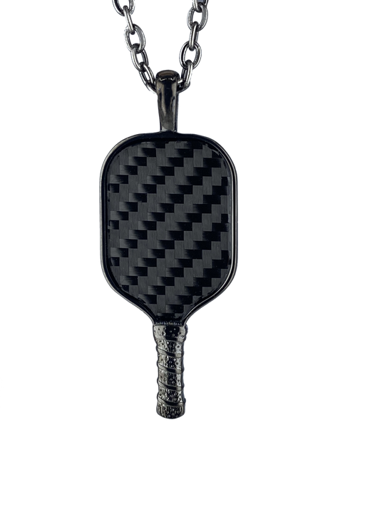 Jewelry - Black Steel Carbon Fiber Pickleball Paddle Pendant & Chain