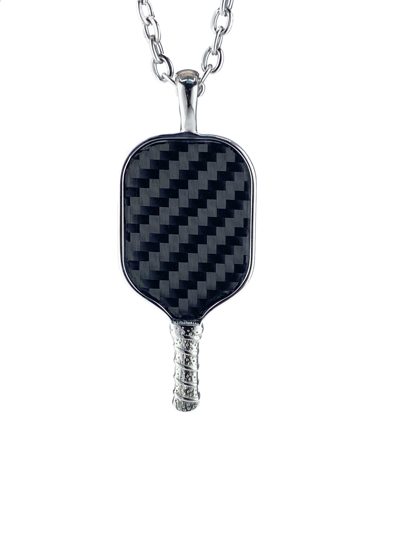 Jewelry - White Steel Carbon Fiber Pickleball Paddle Pendant & Chain
