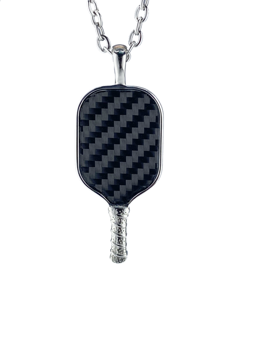 Jewelry - White Steel Carbon Fiber Pickleball Paddle Pendant & Chain