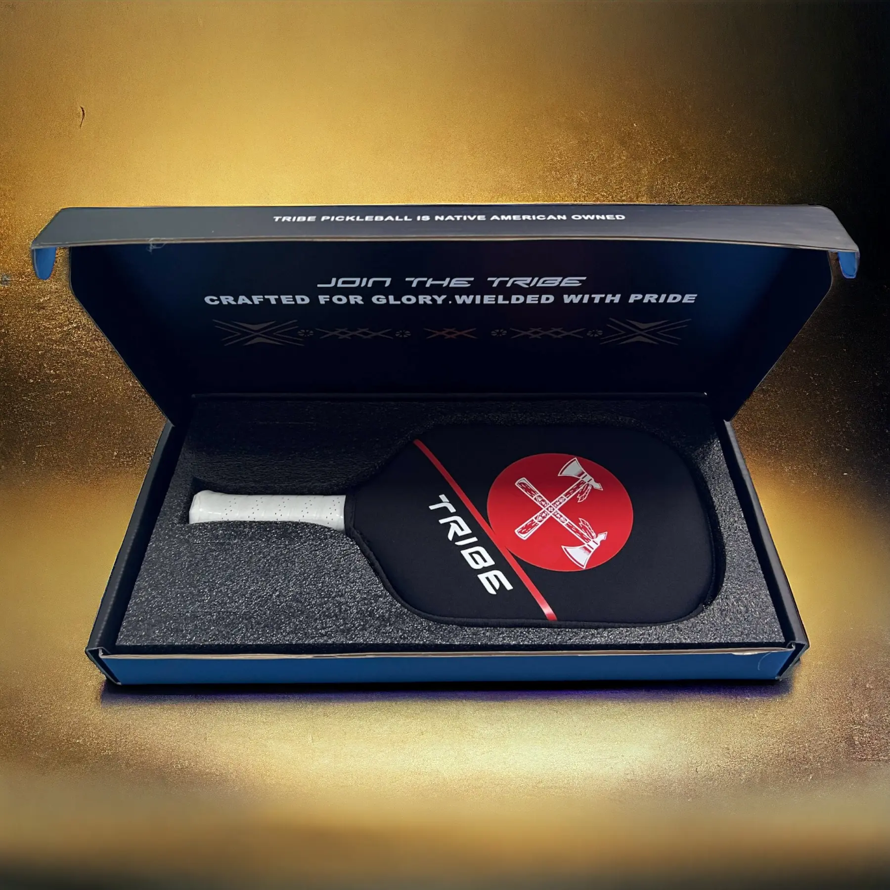 TRIBE Pickleball paddle and cover in a custom retail box