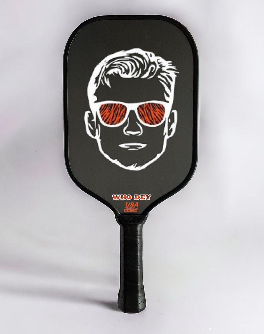Who Dey fan art paddle with sunglasses face design