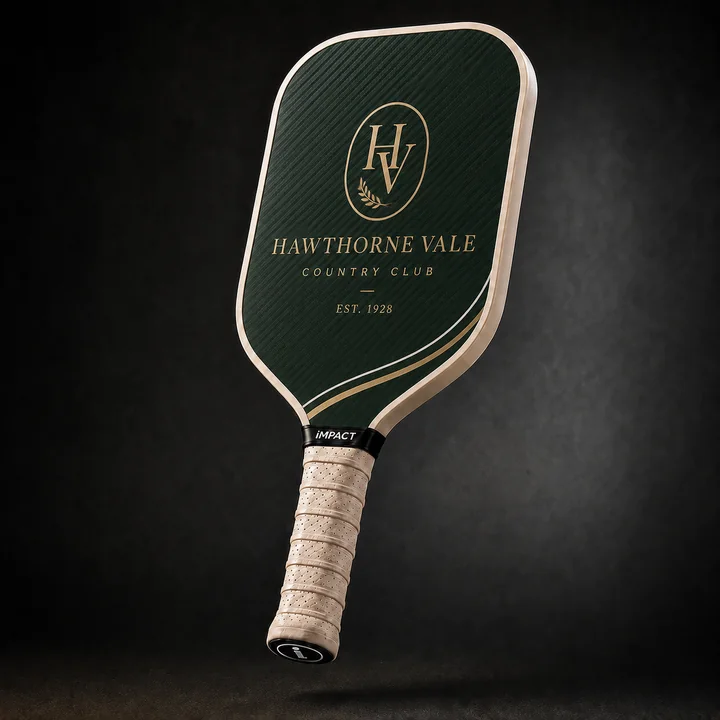 Country club concept paddle: monogram on a printed green face